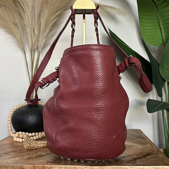 🍷Y2K ALEXANDER WANG Wine Leather Studded Diego Bucket Bag🍷 - Picture 9 of 12